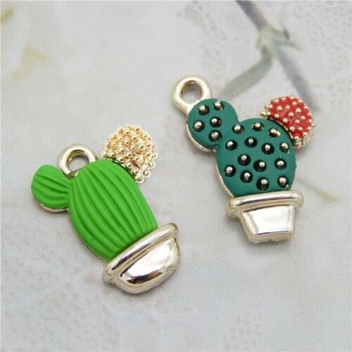 Julie Wang 4PCS Enamel Cactus Charms Zinc Alloy Potted Plants Necklace Bracelet Jewelry Making Accessory