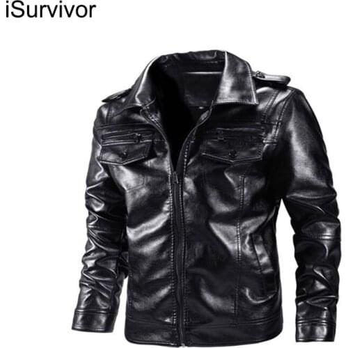 ISurvivor 2021 Mens Leather Loose PU Large Size Motorcycle Jacket Casual Leather Jacket Mens Trend