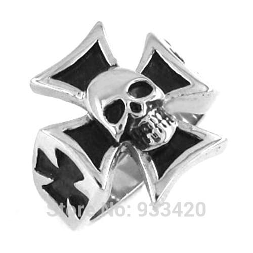 Wholesale German Army Iron Cross Skull Biker Ring Stainless Steel Jewelry Fashion Cool Tribal Motor Biker Men Ring 194B