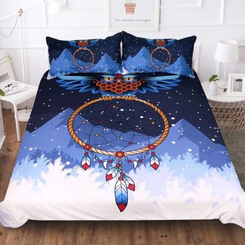 3D Digital Printing Vintage Bohemia Moon DreamCatcher Wolf King Wolves Snow Mountain Bedding Set 100% Microfiber