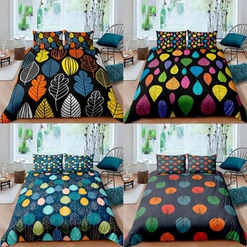 Leaf Pattern Bedding Set 3D Luxury Maple Leaf Printing 1*Duvet Cover+1/2*Pillowcase Full King Single Queen Size Bed Home Textile