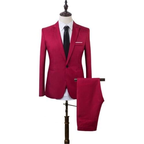 Wedding dress Men Suit Set Lapel Formal Stylish One Button Pockets Blazer for Wedding men turndown collar suit set costume homme
