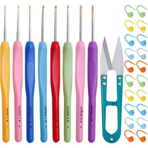 LMDZ 29Pcs Multicolor Plastic Handle Aluminum Knitting Needle 1mm-2.75mm Yarn Sweater Weave Sewing Craft Tools Weaving Kit