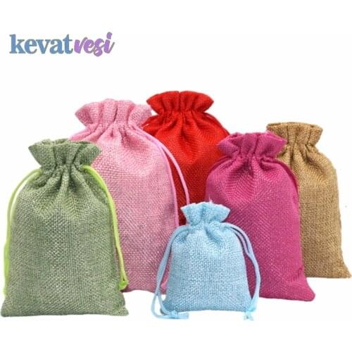 Linen Jute Drawstring Bag Multi Size Candy Bag for Wedding Party Christmas Gift Bags Jewelry Packaging Pouch 7x9cm 10x14cm