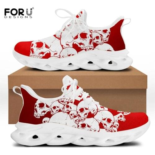 FORUDESIGNS Fashion Women Flats Sneakers Cool Skull Pattern Ladies Breathable Light Footwear Hard-Wearing Outdoor Walking Shoes