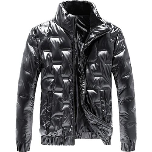 Men Winter Jackets Fad Stand Collar Vogue Pu Leather Thick Parkas Keep Warm Overcoats Outwear