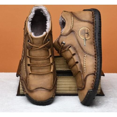 2020 Fashion Winter Men Boots Leather Handmade Ankle Boots Blue Outdoor Autumn Boots Men Casual Leather Shoes Men