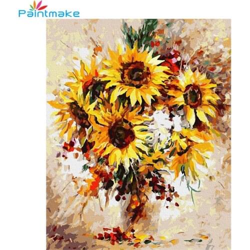 Paintmake Sunflower DIY Painting By Numbers Drawing Kits Oil Hand Painted On Canvas flower For Home Decor Art gift G453