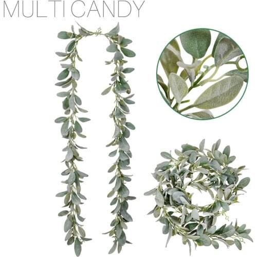 2021 New style Artificial Flocked Lambs Ear Garland - 2Meter Soft Faux Vine Greenery and Leaves for Framhouse Mantle Decor