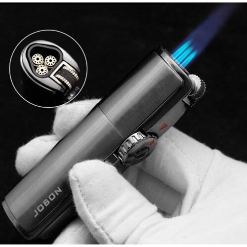 New creative triple torch metal lighter butane windproof injector flint lighter 3 nozzles turbo BBQ pure sprayer metal crafts
