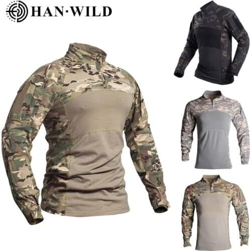 HAN WILD New mens Camouflage Tactical Military Clothing Combat Hunting Shirt Assault long sleeve Tight T shirt Army Costume