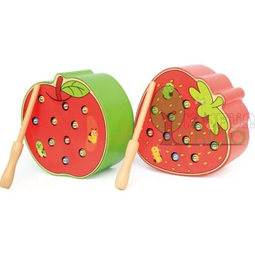 NEW Baby Wooden Toys 3D Puzzle Early Childhood Educational Toys Catch Worm Game Color Cognitive Magnetic Strawberry Apple