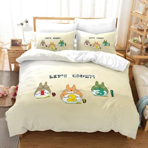 Lovely and Cute Totoro Comfortable Bedding Cartoon Totoro Down Quilt Covered Double Queen Bed Linen Pillowcase 2/3 Pieces