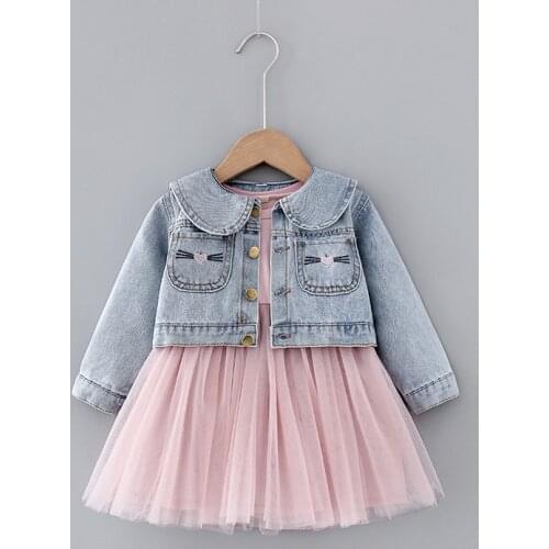 1-5y Baby Girls Dress Autumn Infant Dress Toddler Girls Princess Dresses winter Girls Denim jacket Mesh dress kids' wear