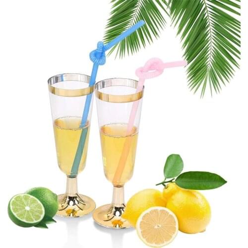 Plastic Gold Rimmed Champagne Flutes Transparent Wedding Cups Heavy Duty Fancy Party Glass Drinking Utensils 6pcs 5.5 OZ 150ml