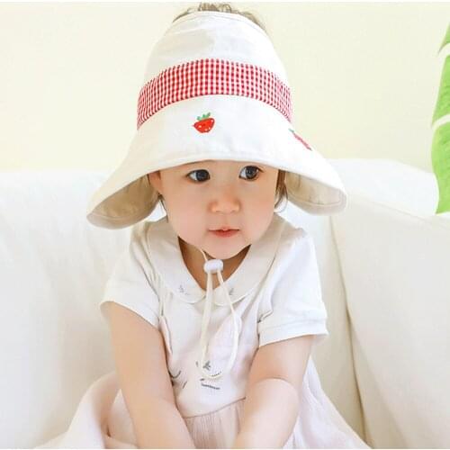 TOU-- Baby Girl Summer Outdoor UV Protection Big Brim Hat Girls Cotton Fruit Style Sun Hat Child Bow Breathable Hat Free Ship
