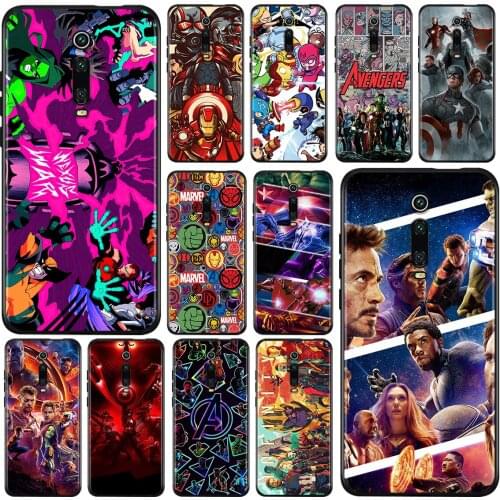 Silicone Black Cover Marvel Avengers Superhero For Xiaomi Redmi K40 K30i K30T K30S K20 10X GO S2 Y2 Pro Ultra Phone Case
