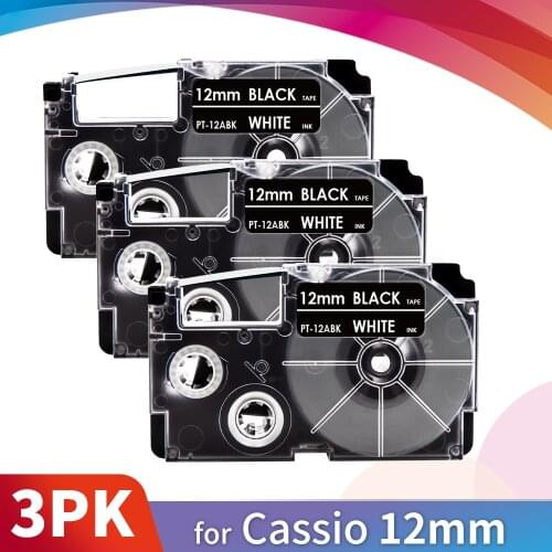 Topcolor Replace Casio Label Printer XR-12ABK White on Black 12mm*8m Label Tape XR 12ABK High Adhesive Tape KL-110 Label Maker