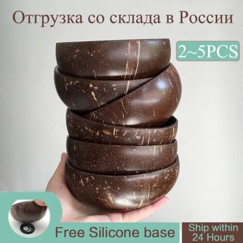 Coconut Bowl Set Natural Handmade Coconut Shell Tableware Wood Spoon Dessert Fruit Salad Rice Ramen Bowl Wooden Tableware