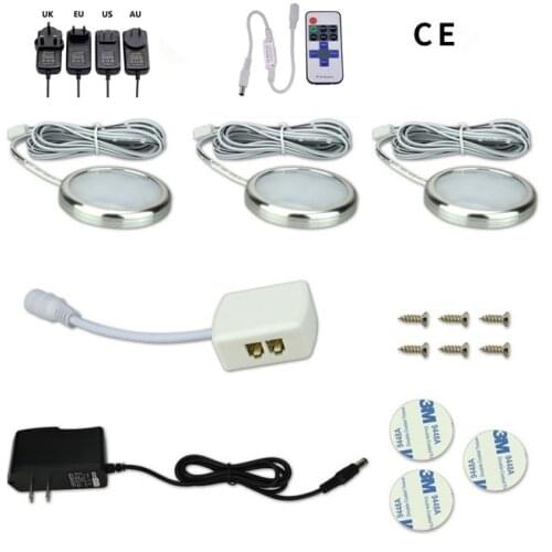 Under Cabinet LED Lighting 12V Dimmable Puck Lights with Wireless RF Remote Control, Hardwired & Wall Plug in