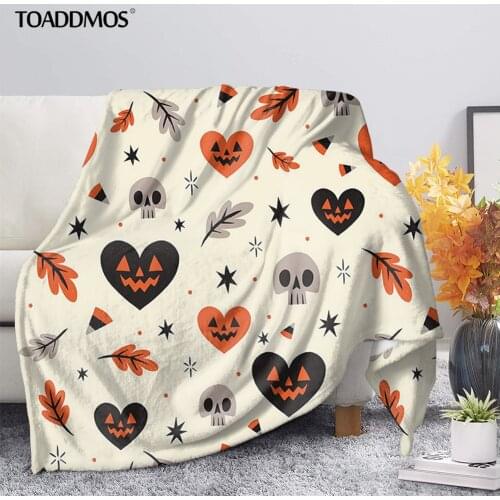 TOADDMOS Halloween Pumpkin Skull Ghost Cat Pattern Warm Fleece Blanket for Kids Adults Sofa Nap Throw Blanket Soft Thin Quilt