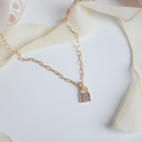 Xinbada 14k Real Gold Plated Fine Jewelry Small Lock Micro-inlaid Zircon Star and Moon Daily Clavicle Chain Necklaces for Woman