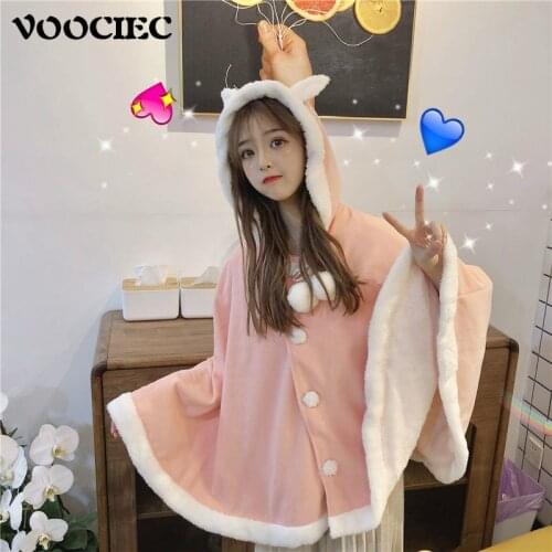 Japanese Anime Girl Autumn/Winter Cool Night Earl Handsome Embroidered Dovetail Cape Thickened Coat Lolita Cloak Rabbit Loli Top