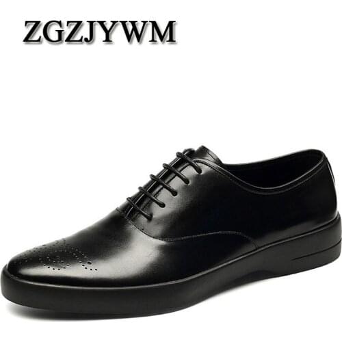 ZGZJYWM Breathable Mens Business Lace-Up Black/Red/Brown Pointed Toe Formal Dress Genuine Leather Wedding Oxfords Office Shoes