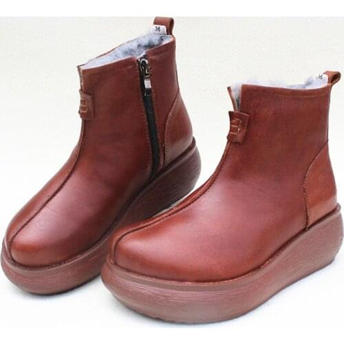 Womens Winter Boots on the platform Ladies Snowshoes 100% Genuine Leather High Boots Woman 2019 Fur Female Footwear