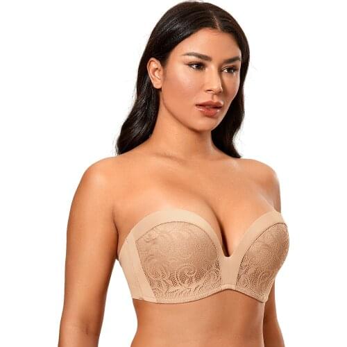 Womens Slightly Padded Push Up Great Support Lace Strapless Bra