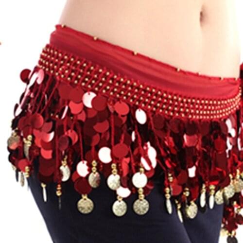 Belly Dance Clothes Sexy Hot Sale Women New Stage Costumes Hip Scarf Wrap Sequins Belt Coins Chiffon Skirt