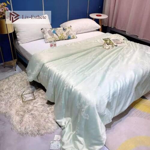 Liv-Esthete Women 100% Silk Jade Comforter Filled Natural Pure Silk Queen King Luxury Quilt Beauty Sleep All Season Home Textile
