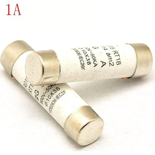 20pcs/LOT POWDER-FILLED CARTRIDGE CYLINDRICAL FUSE RO15 Ceramic insurance pipe 10*38 1A 500V RT14 RT18 aM2 RT19 Ceramic fuse