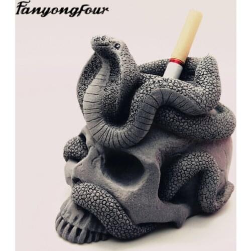 3D snake skull ashtray silicone mold handmade diy mold resin plaster candle concrete kitchen baking mold