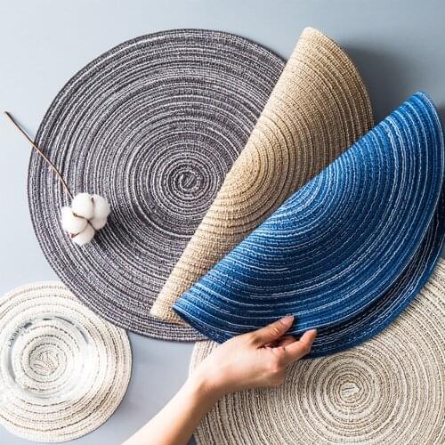 4pc/set Round Woven Solid Placemats Coaster Waterproof Dining Table Mat Non-Slip Kitchen Accessories Tableware Pads Coasters