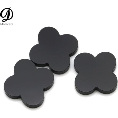 50PCS/Lot Four Leaf Clover 14*14*2 Natural Black Agate For Jewelry