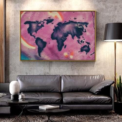 Artcozy Oil Canvas Painting map_continents_graffiti For Home Decoration Wall Art