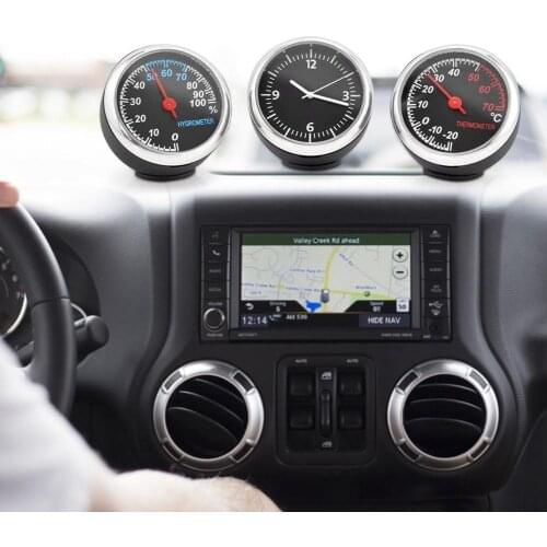 Car Clock Car Thermometer Hygrometer Durable Quartz Glass Mirror Clock Decoration For Auto Boat Car Interior Decoration