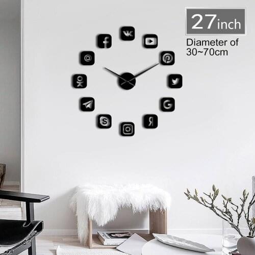 Frameless 3D DIY Wall Clock Self Adhesive Communication Software Sign Quiet Sweep Modern Fashion Home Decoration Clock Watch