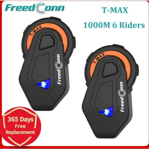 2 Sets T-MAX Motorcycle Bluetooth Intercom Helmet Headset Motorbike 6 Riders 1000M Wireless Interphone FM Radio Waterproof