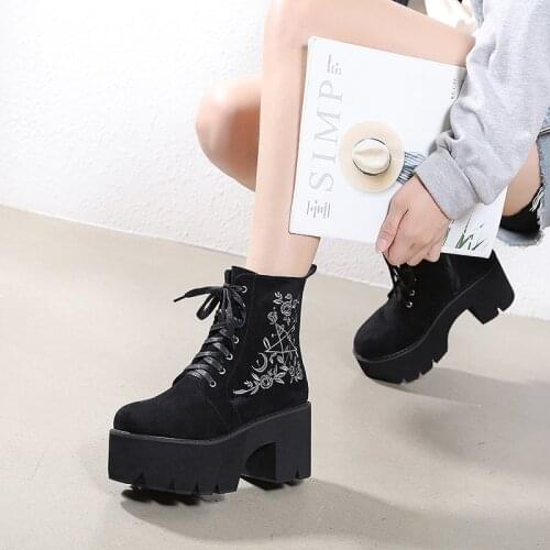 Boots Women Motorcycle Shoes Platforms Women Boots Wedges Female Lace Up Platforms Leather Oxford Shoes Woman High Heels LJB245