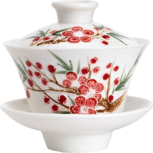 Hand painted Flower Ceramic Gaiwan,Porcelain Tea Ceremony Tureen teaware teaset for pu'er/puerh/oolong/green/black/flower tea