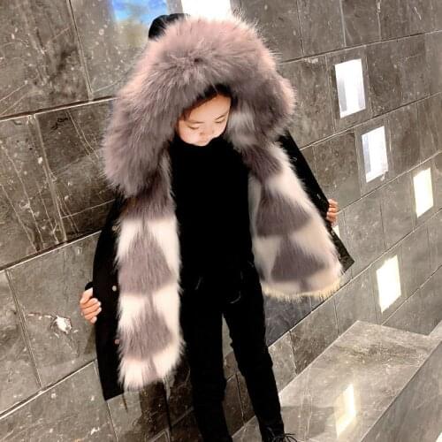 Kids Boys and Girls Solid Warm Thicken Hooded Faux Fur Outerwears Children Clothing Zipper Fly Big Fur Collar Jacket Coats C101