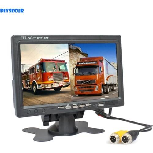 DIYSECUR 7" TFT LCD Color Rear View Monitor Car Monitor with 2 x 4PIN Video Input Diaplay Two Cameras Image