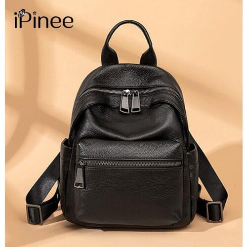 IPinee Genuine Leather Travel Backpack Women Designer Bags High Quality Shoulder Bags New School Bags For Teenagers Girls