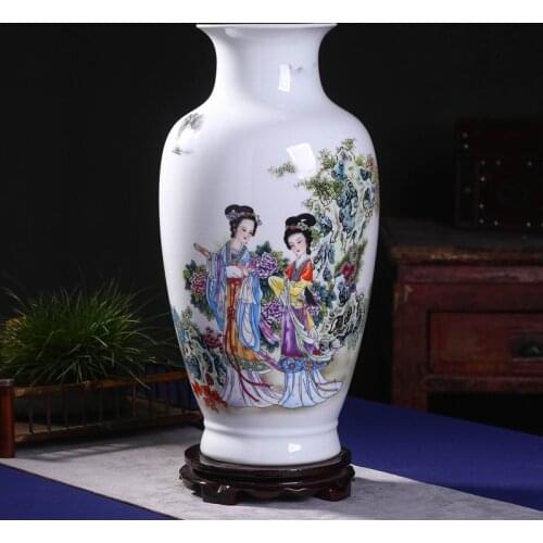 Chinese Lady Ceramic Landscape Large Floor Flower Vase for Home Hotel Office Decoration Ornaments