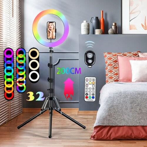 Selfie Ring Light RGB LED RingLight Selfie Lamp With Desk Long Arm Tablet Tripod Stand For Video Youtube Photography Lighting