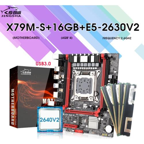 Jingsha X79 m-s 3.0 motherboard set USB 3.0 with Xeon LGA2011 E5 2630 V2 CPU 4x4GB=16GB 1600MHz DDR3 ECC REG memory M.2 SATA3.0