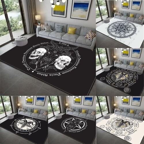 Skull Satanic Carpet for Living Room Anti-slip Satan Print Indoor Area Rugs Home Floor Mat Bedroom Bedside Bay Window Carpet