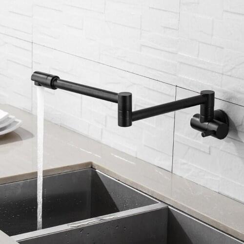 Brass Wall Mounted Kitchen Faucet Black Pot Filler Faucet Swivel Folding Retractable Rotary Stretch Basin Faucet Sink Tap